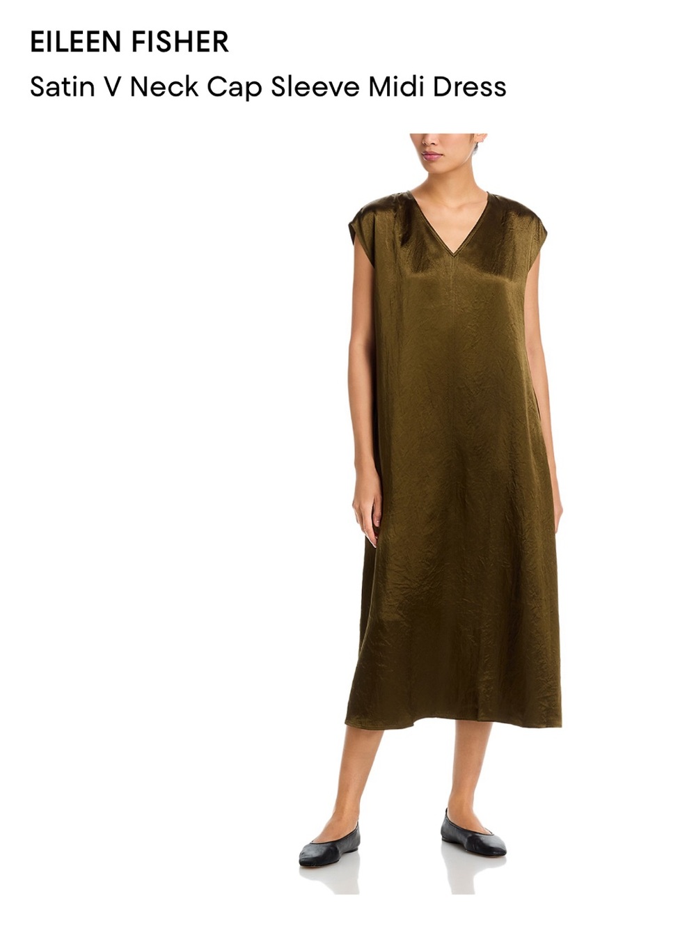 Eileen Fisher Olive-Serpentine V-Neck Sleeveless Midi Dress